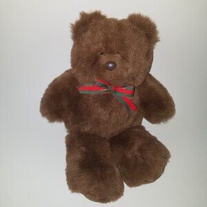 VTG Unipak Brown Teddy Bear Plush 14" Stuffed Animal Toy 1990 Red Green Bow